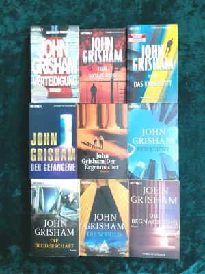 9 X John Grisham - Der Regenmacher + Verteidigung + Home run + Die Bruderschaft + Die Begnadigung + Der Gefangene + Das Komplott + Der Klient + Die Schuld