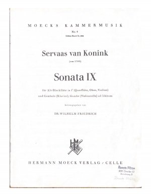 gebrauchtes Buch – Servaas van Konink – Sonata IX. für Altblockflöte in F