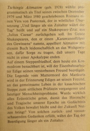 gebrauchtes Buch – Tschingis Aitmatow – Die Richtstatt + Der Tag zieht den Jahrhundertweg (2 DDR-Taschenbuchausgaben im Set)