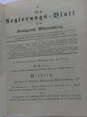 antiquarisches Buch – Regierungs-Blatt für das Königreich Württemberg vom Jahr 1862