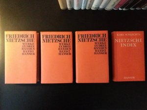 Friedrich Nietzsche. Werke in drei Bänden, herausgegeben von Karl Schlechta, Band 1, 2 und 3 inklusive Ergänzungsband (Nietzsche-Index) als Dünndruckausgabe […]