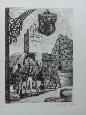 1857-1957 Mappe mit fünf Original-Kupferstichen von Fritz Kück, herausgegeben anlässlich des hundertjährigen Bestehens der Tabakfabriken C.F. Vogelsang