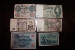 Banknoten, Reichsmark, Geldscheine 10 Stück