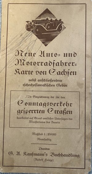 Neue Auto- und Motorradfahrer- Karte von Sachsen nebst anschließendem tschechoslowakischem Gebiet. 1 : 250 000