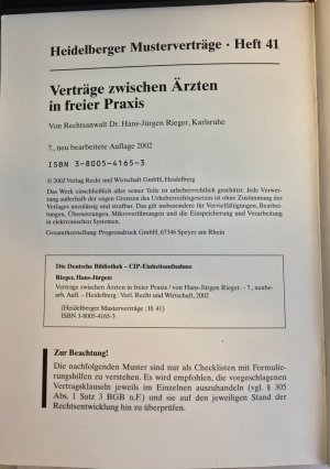 gebrauchtes Buch – Hans-Jürgen Rieger – Verträge zwischen Ärzten in freier Praxis