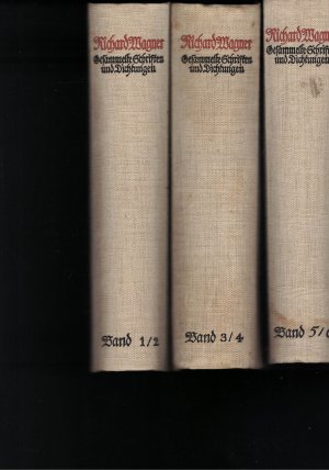 Richard Wagner. Sämtliche Schriften und Dichtungen 12 Bände in 6 Büchern. Original Einband Leinen mit farbigen Schnitt, fleckig, nachgedunkelt, unfrisch […]