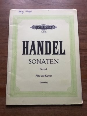 Handel. Sonaten No. 4 - 7. Flöte und Klavier. Edition Peters Nummer 2018 B