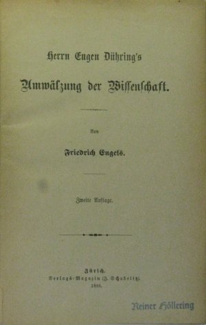Eugen Dühring´s Umwälzung der Wissenschaft.