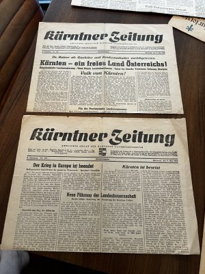 2x Kärntner Zeitung Kriegsende 08. und 09. Mai 1945 Österreich