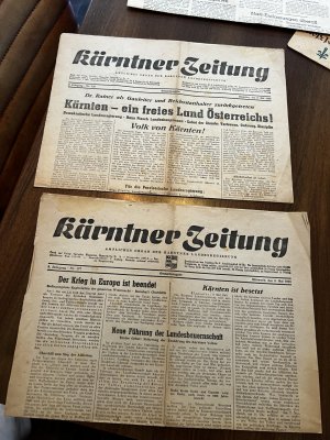 2x Kärntner Zeitung Kriegsende 08. und 09. Mai 1945 Österreich