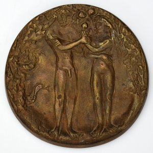 Adam und Eva. [Bronzerelief / bronze relief].
