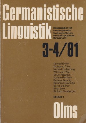 Stilistik; Teil: Bd. 1., Probleme der Stilistik. Germanistische Linguistik ; 81,3/4