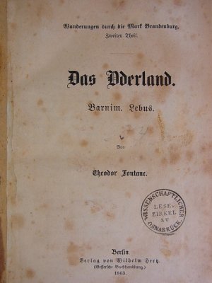 Wanderungen durch die Mark Brandenburg. Zweiter Theil: Das Oderland. Barnim. Lebus