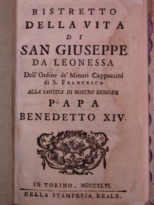 antiquarisches Buch – Anonymus – Ristretto della vita di San Giuseppe da Leonessa. Dell' ordine de' minori cappuccini di S. Francesco. Alla santita' di nostro signore Papa Benedetto XIV