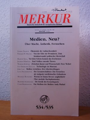 Merkur. Deutsche Zeitschrift für europäisches Denken. Nr. 534 / 535, Heft 9 / 10, 47. Jahrgang, September / Oktober 1993. Titel: Medien. Neu? Über Macht […]