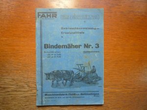 Deutsche Werke Bindemäher Nr.3 Ersatzteilliste ca.1928 