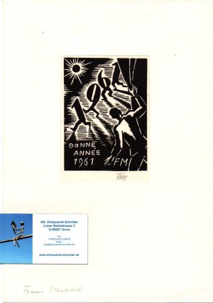 Original-Holzschnitt 'Bonne Année 1961'. Neujahrsgraphik im Passepartout.