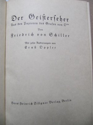 Der Geisterseher. Aus den Papieren des Grafen von O** Mit zehn Radierungen von Ernst Oppler.