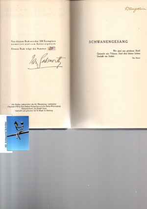 Schwanengesang. Roman.[signiert, signed] Autorisierte Übersetzung aus dem Englischen von Leon Schalit.