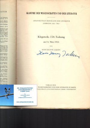 Klopstocks 150. Todestag am 14. März 1953. [signiert, signed].