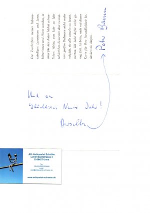 Gefaltete Karte mit handschriftlichem Vermerk und Signatur von Bamm.