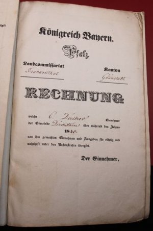 antiquarisches Buch – Deicher, C. und Bürgermeisteramt Dirmstein – Dirmsteiner Gemeinde Rechnung 1840 - Königreich Bayern  Pfalz -  Frankenthal - Grünstadt - Dirmstein