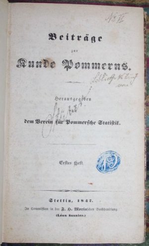 Beiträge zur Kunde Pommerns. Herausgegeben von dem Verein für Pommersche Statistik. Statistische Beschreibung der Insel Wollin von Knappe (Heft 1. 3ter […]