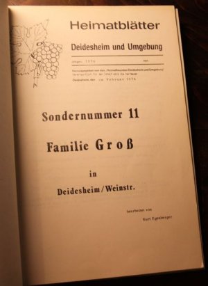 Familie Groß, Reinhardt, Dinzler - Familienbücher Deidesheim Insgesamt 5 Sondernummern der Heimatblätter Deidesheim und Umgebung, alle mit dem Thema Familien […]