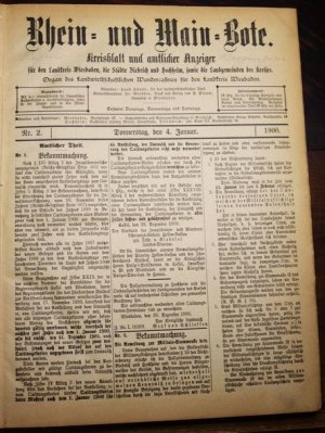 Rhein= und Main=Bote Kreisblatt und amtlicher ANzeiger für den Landkreis Wiesbaden, die Städte Biebrich und Hochheim, sowie die Landgemeinen des Kreises […]