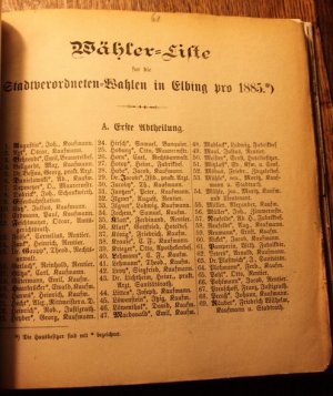 Wählerliste für die Stadtverordneten=Wahlen in Elbing pro 1859; 1883; 1885; 1887 und 1889