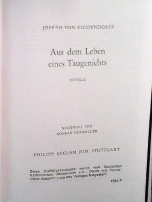 gebrauchtes Buch – Joseph, von Eichendorff – Aus dem Leben eines Taugenichts: Novelle   Großdruckausgabe