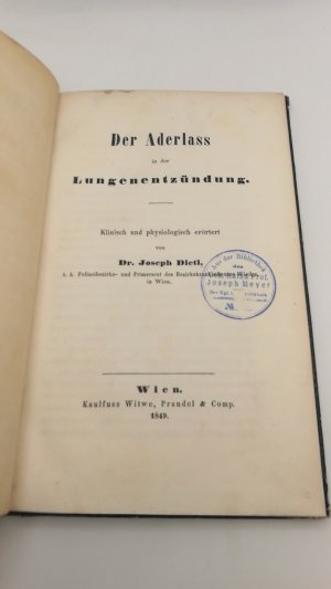 Der Aderlass in der Lungenetzündung Klinisch und physiologisch erörtert