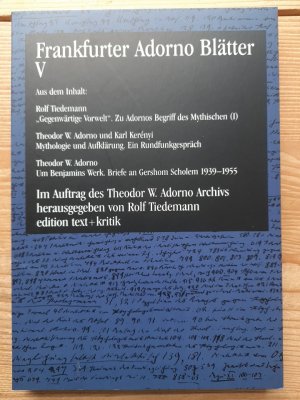 gebrauchtes Buch – Philosophie ; Theodor W. Adorno - Theodor, W. Adorno und Tiedemann Rolf  – Frankfurter Adorno Blätter V (Band 5). Im Auftrag des Theodor W.Adorno Archivs; hrsg. von Rolf Tiedemann