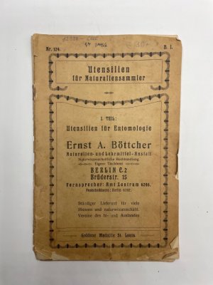 antiquarisches Buch – Firmenkataloge - Böttcher, Ernst A. – Utensilien für Naturaliensammler 1.teil Utensilien für Entomologie