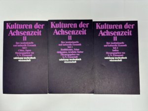 gebrauchtes Buch – Kulturen der Achsenzeit 3 Bände Konvolut 1992 – Kulturen der Achsenzeit II. Ihre institutionelle und kulturelle Dynamik. 3 Bände: Teil 1: China, Japan. Teil 2: Indien. Teil 3: Buddhismus, Islam, Altägypten, westliche Kultur. stw 930. Konferenzschrift Suhrkamp-Taschenbuch : Wissenschaft Aufsatzsammlung