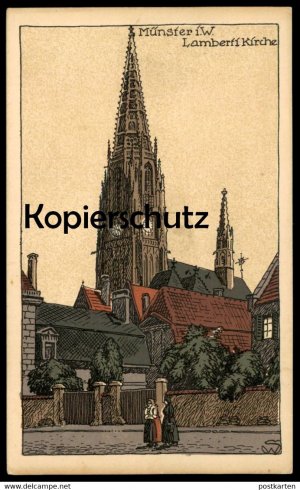 gebrauchtes Buch – ALTE KÜNSTLERSTEINZEICHNUNG POSTKARTE LAMBERTIKIRCHE MÜNSTER STEINZEICHNUNG STEINDRUCK Muenster cpa postcard AK