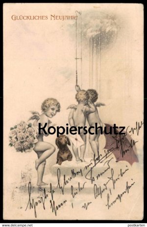 gebrauchtes Buch – ALTE POSTKARTE DACKEL ENGEL PUTTEN LIEBESBRIEF NEUJAHR Schirm umbrella parapluie nude angel teckel basset dachshund dog