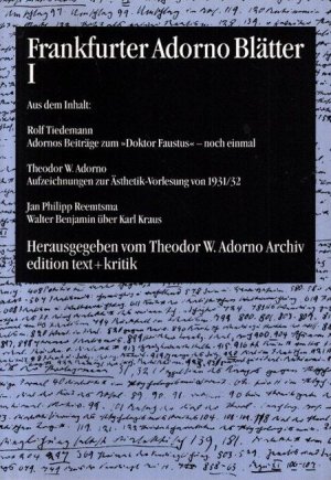 Frankfurter Adorno Blätter I (Band 1). Redaktion: Rolf Tiedemann; Hrsg. vom Theodor W.Adorno Archiv