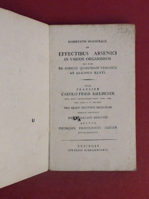 Dissertatio inauguralis de effectibus arsenici in varios organismos nec non de indiciis quibusdam veneficii ab arsenico illati. Pro gradu doctoris medicinae […]