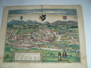 Kempten, anno 1580, Braun Hogenberg, altkoloriert Kempten. "Camp