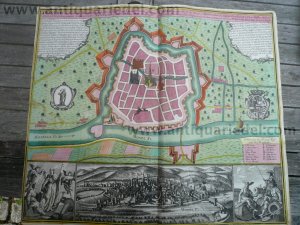 Trier, Plan+Panorama, Seutter M., 1730, altkoloriert