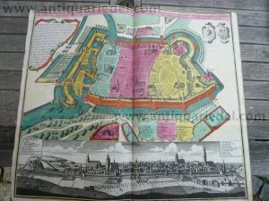 Lüneburg, Plan+Panorama, anno 1730, Seutter M., altkoloriert