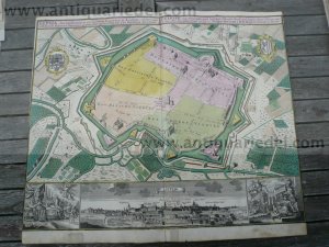 Leipzig, Plan+Panorama, Seutter M., 1730, altkoloriert