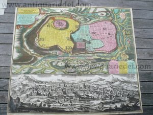 Jerusalem, Plan+Panorama, 1730, Seutter M., old colours