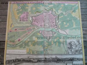 Kassel, Plan+Panorama, Homann Erben, anno 1730, altkoloriert