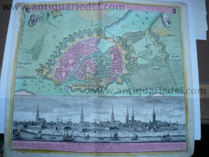 Hamburg, Plan+Panorama, anno 1730, Homann Erben, altkol. Hamburg