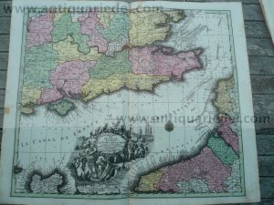 English Channel, anno 1740, map by Seutter Matthäus