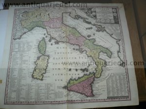 Italiae antique item Insularum, 1740, Seutter M., old colours