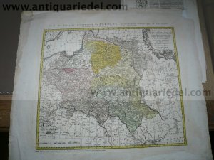 Poland anno 1750, map, Homann Heirs, contemporary colours