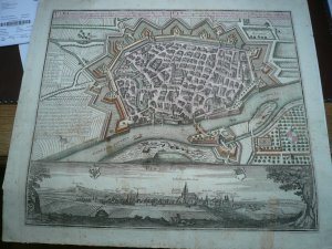 Ulm, anno 1740, Plan+Panorama, Seutter M., altkoloriert, selten